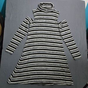 American Eagle M Soft & Sexy Plush Black Striped Cold Shoulder Sweater Dress